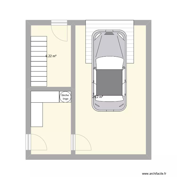 Garage + entr&eacute;e h&ocirc;tes. Plan de 