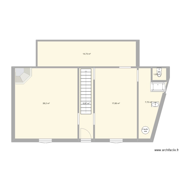 RDC. Plan de 6 pièces et 73 m2