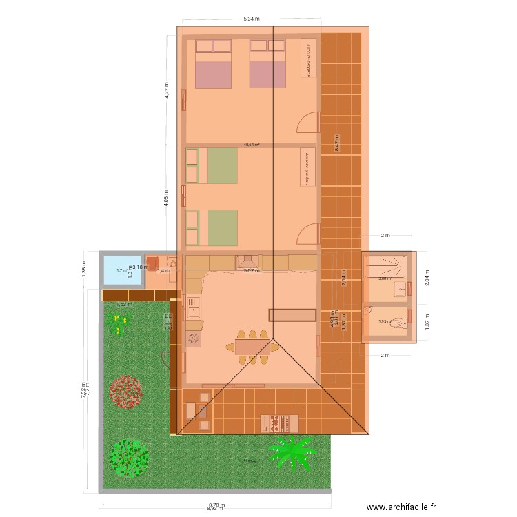 Mercedes3. Plan de 4 pièces et 47 m2