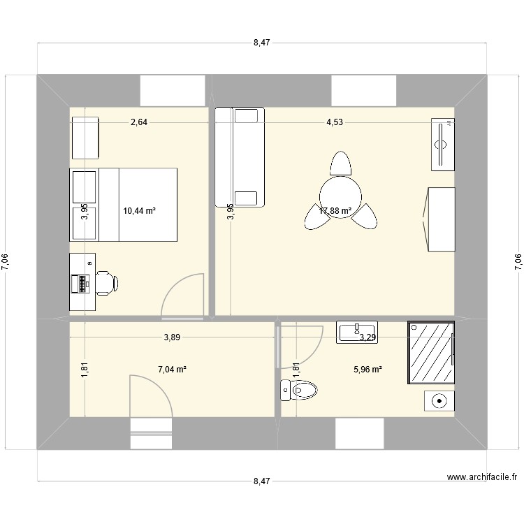 Plan 2. Plan de 4 pièces et 41 m2