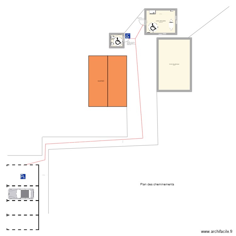 LOCAL BOULISTE. Plan de 3 pièces et 60 m2