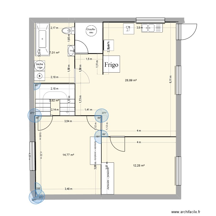 bi-generation. Plan de 5 pièces et 67 m2