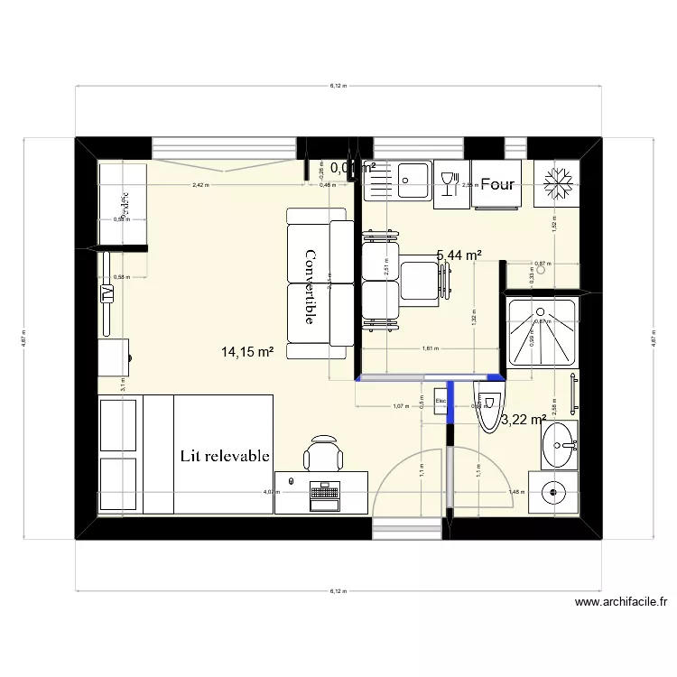 Marguerite apr&egrave;s placo. Plan de 4  et 23 m²