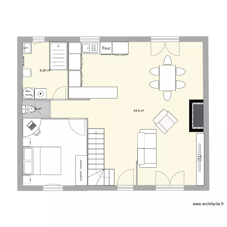 Coudray 2. Plan de 3  et 52 m²