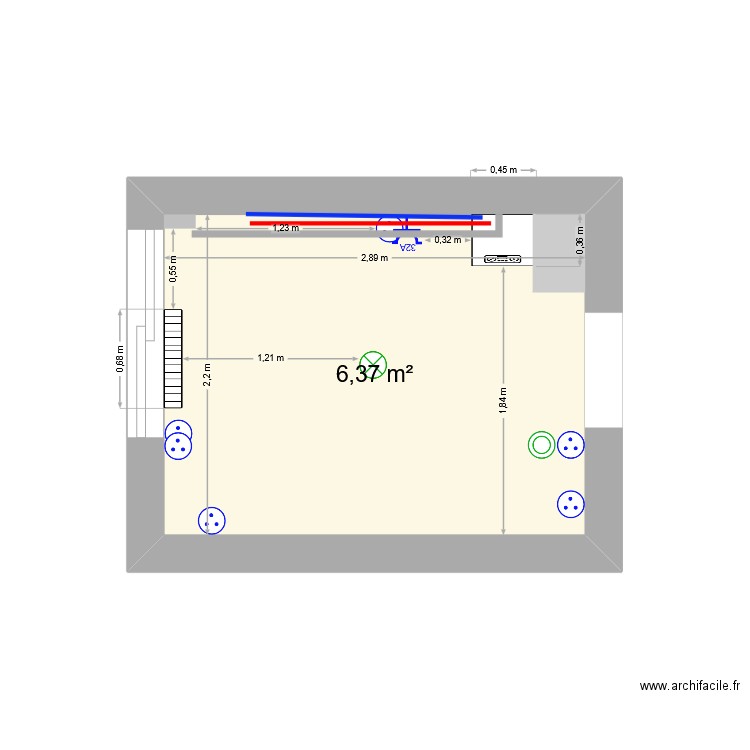 plan cuisine. Plan de 1 pièce et 6 m2