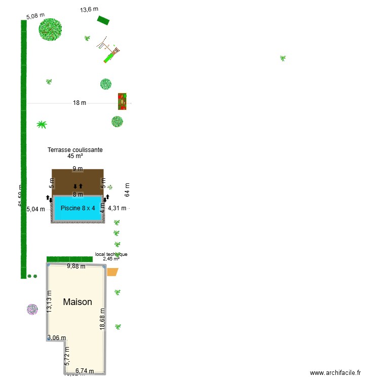 Plan de masse piscine bouleuse. Plan de 1 pièce et 167 m2