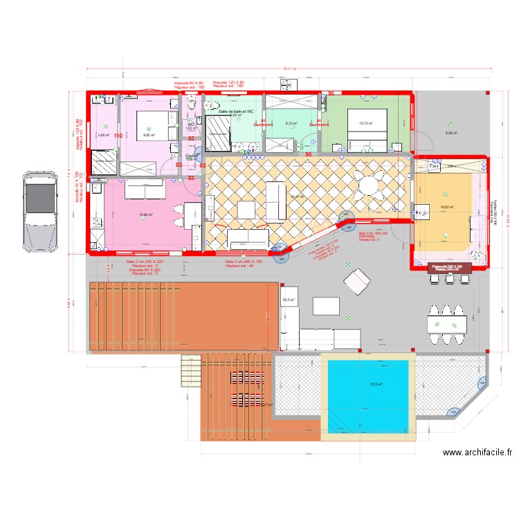 Villa Cocotte Ducos cata 2 bis. Plan de 22 pièces et 364 m2