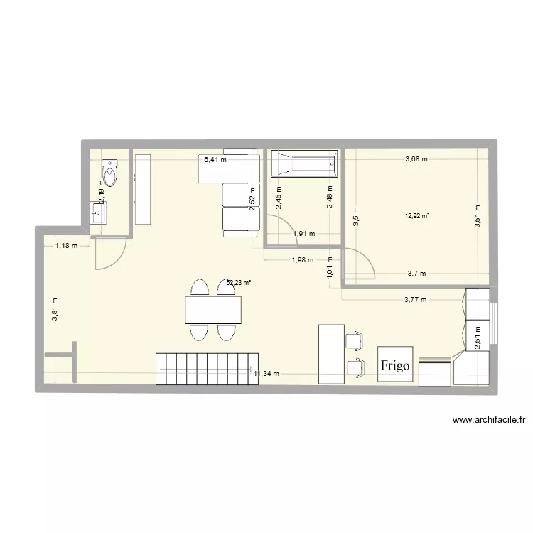 maison 1. Plan de 2  et 65 m²
