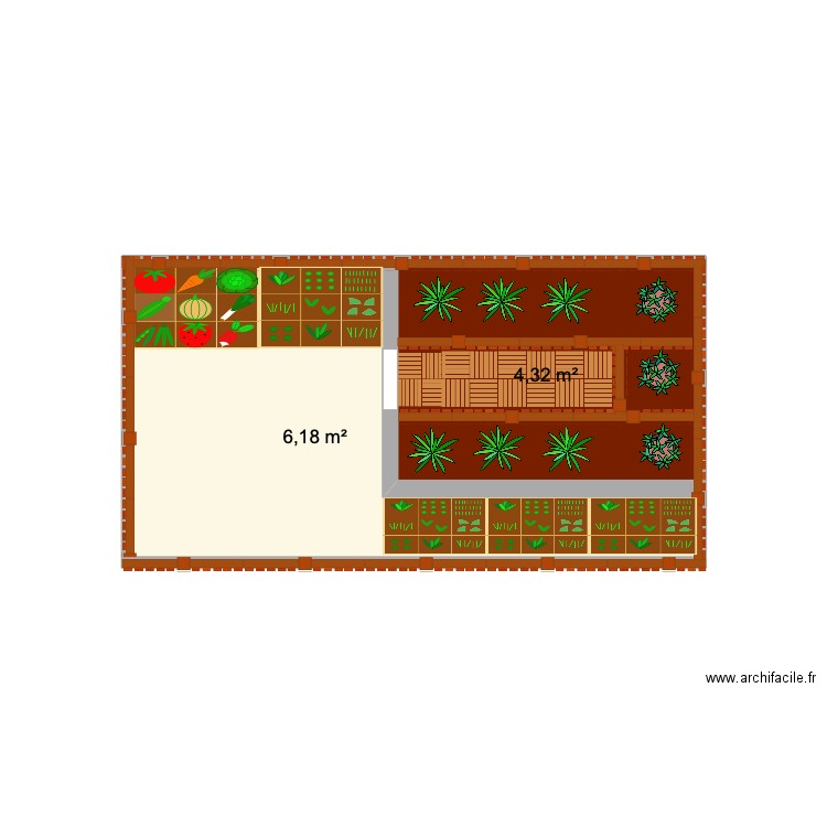 Potager. Plan de 2 pièces et 11 m2