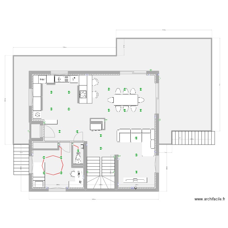 RDC 2LEC. Plan de 6 pièces et 131 m2