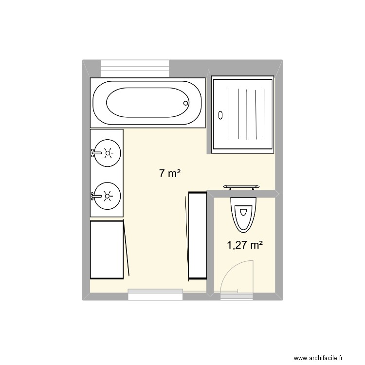 sdb. Plan de 2 pièces et 8 m2