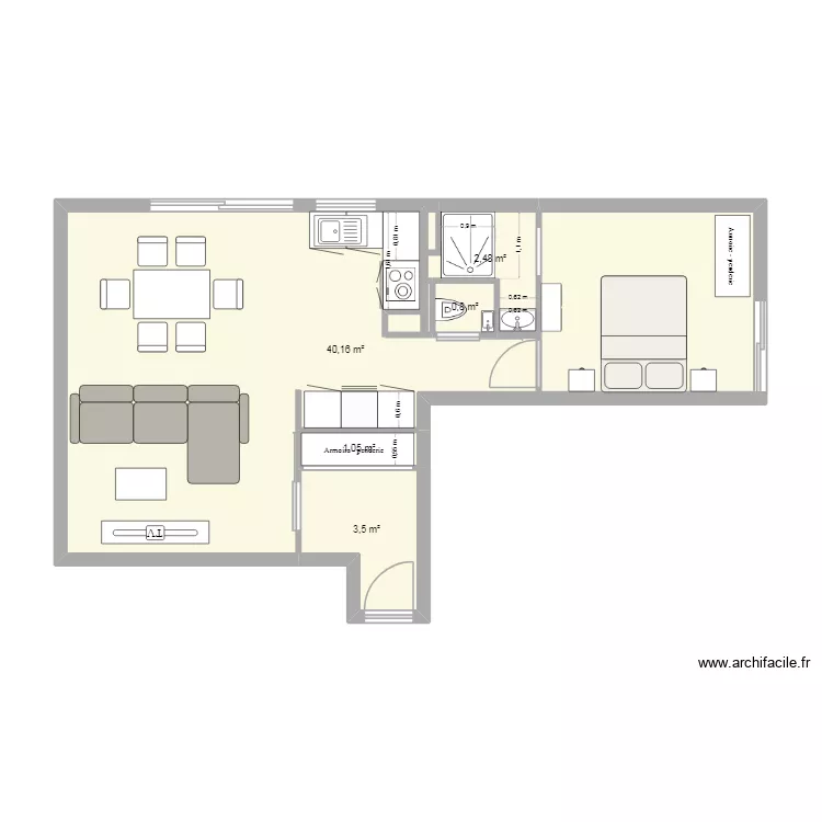 Projet appartement. Plan de 5  et 48 m²