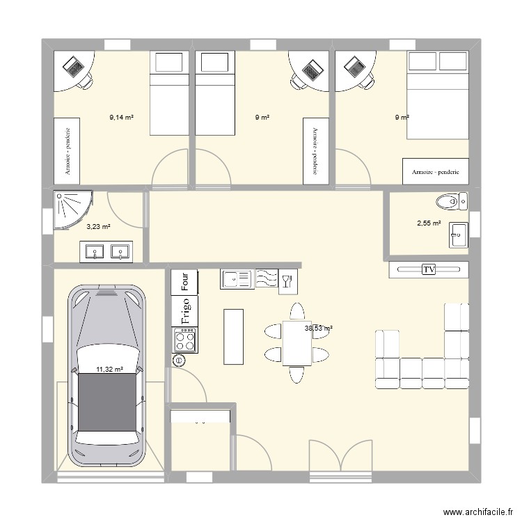 ehdtsh. Plan de 7 pièces et 86 m2