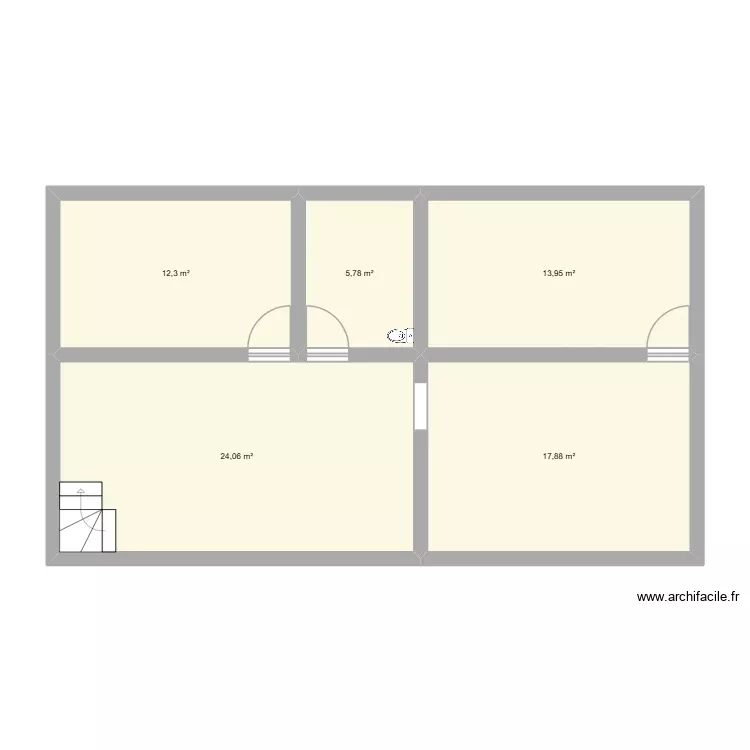 etage boulot. Plan de 5 Pièces et 74 m²