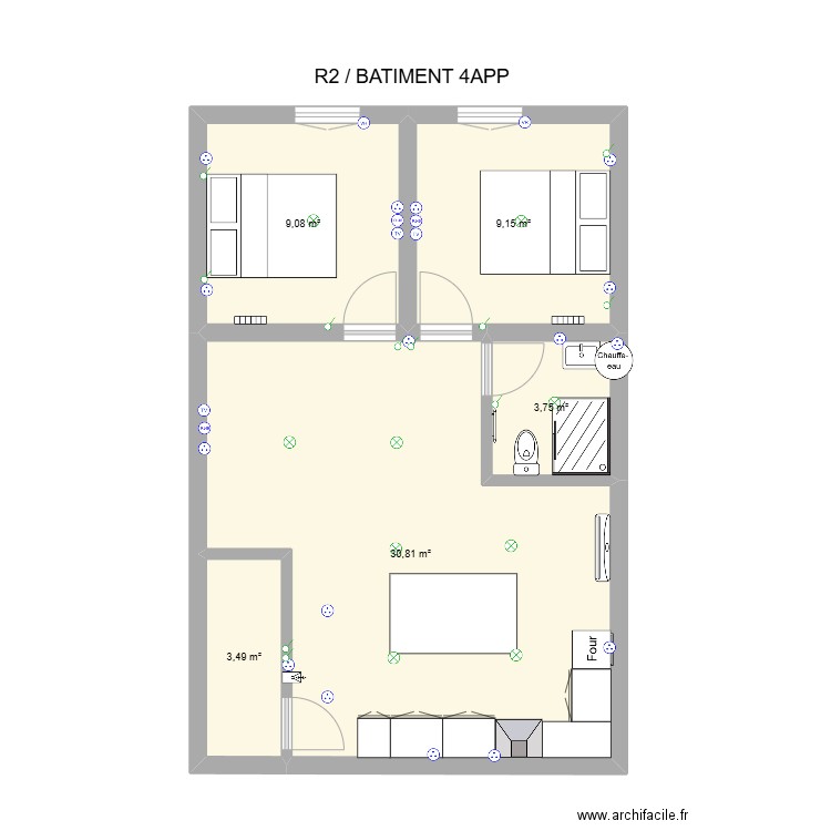 R2 / BAT4. Plan de 5 pièces et 56 m2