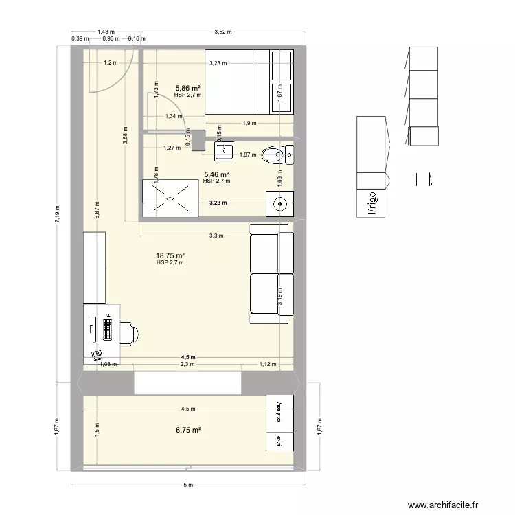 T1 Moa 5. Plan de 4  et 37 m²