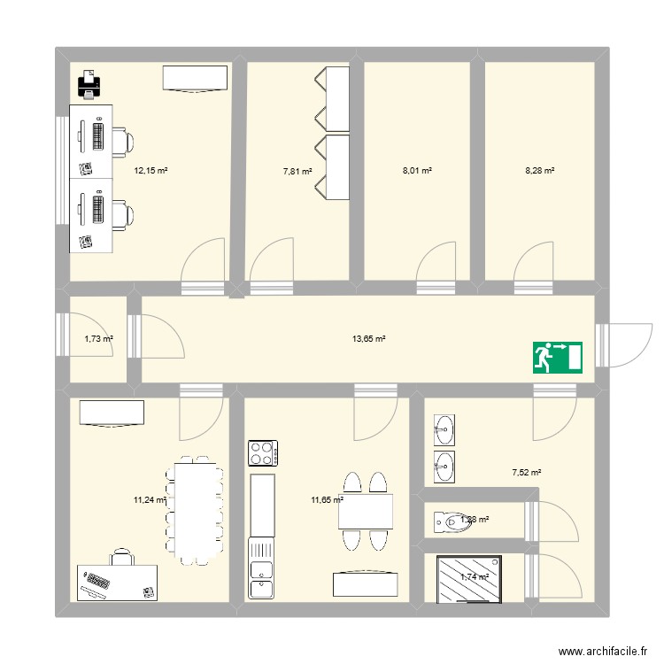 sdc. Plan de 11 pièces et 85 m2