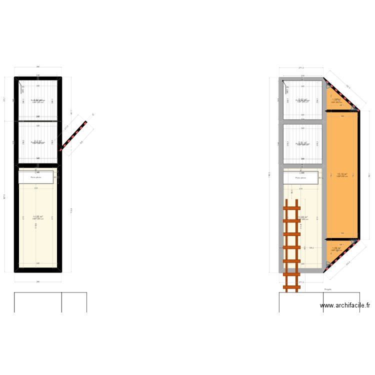 Façade ouest. Plan de 9 pièces et 72 m2