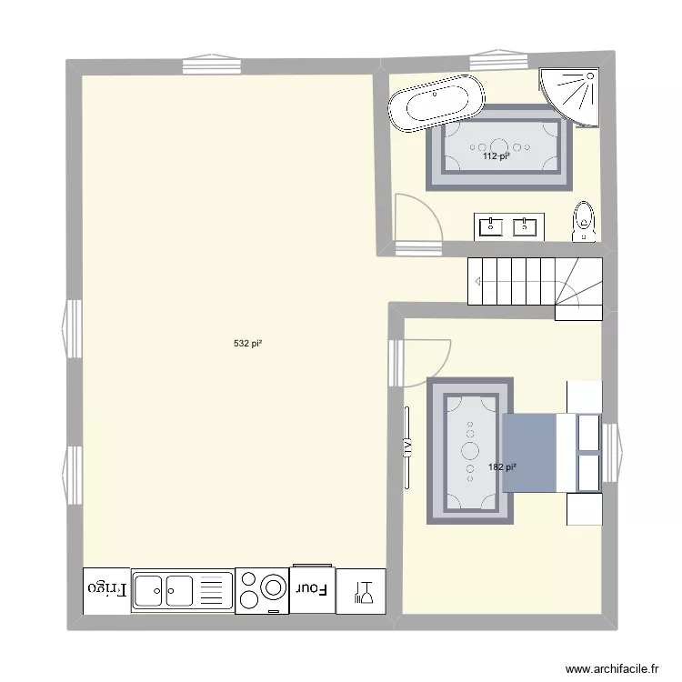 Math. Plan de 3 pièces et 77 m²