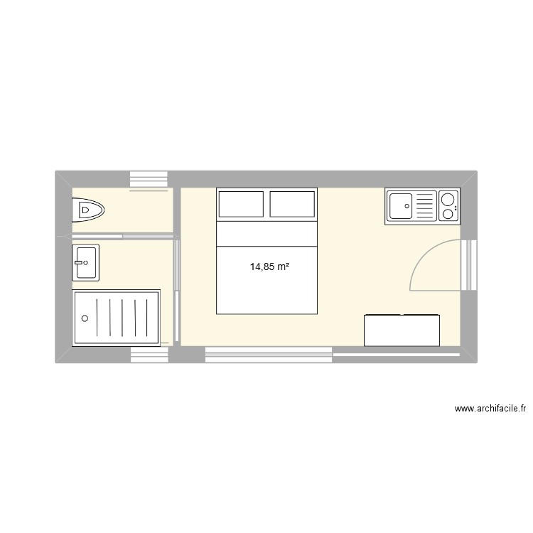 Cabane 3x6. Plan de 1 pièce et 15 m2