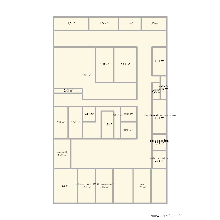 stage. Plan de 26 pièces et 71 m2