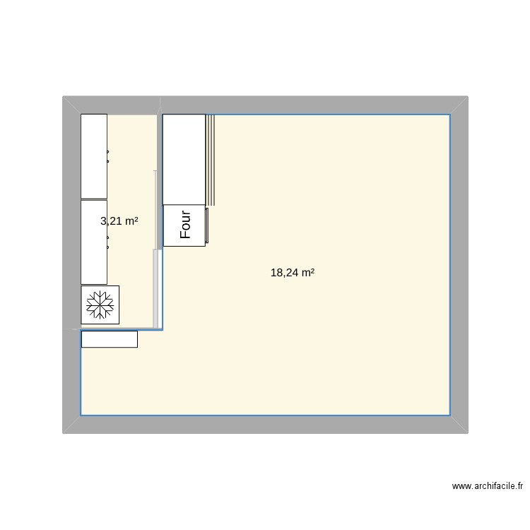 cellier. Plan de 2 pièces et 21 m2