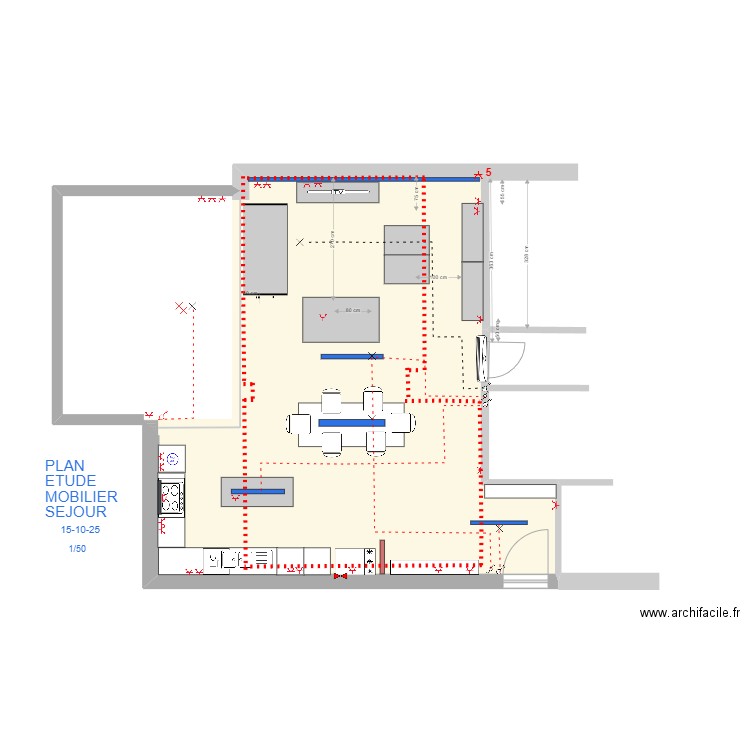 PLAN - ETUDE MOBILIER SEJOUR 15-10-25 - 1-50. Plan de 1 pièce et 55 m2