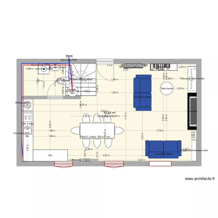 MAISON LE SAINT 2 RDC PLOMBERIE. Plan de 1  et 46 m²