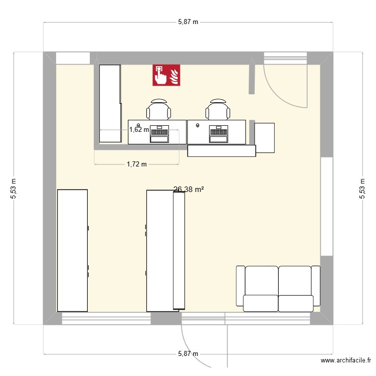 reception. Plan de 1 pièce et 26 m2