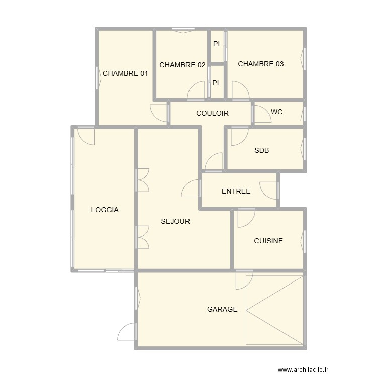 PLAN 128. Plan de 13 pièces et 74 m2