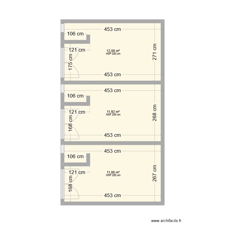 Magasin. Plan de 3 pièces et 36 m2