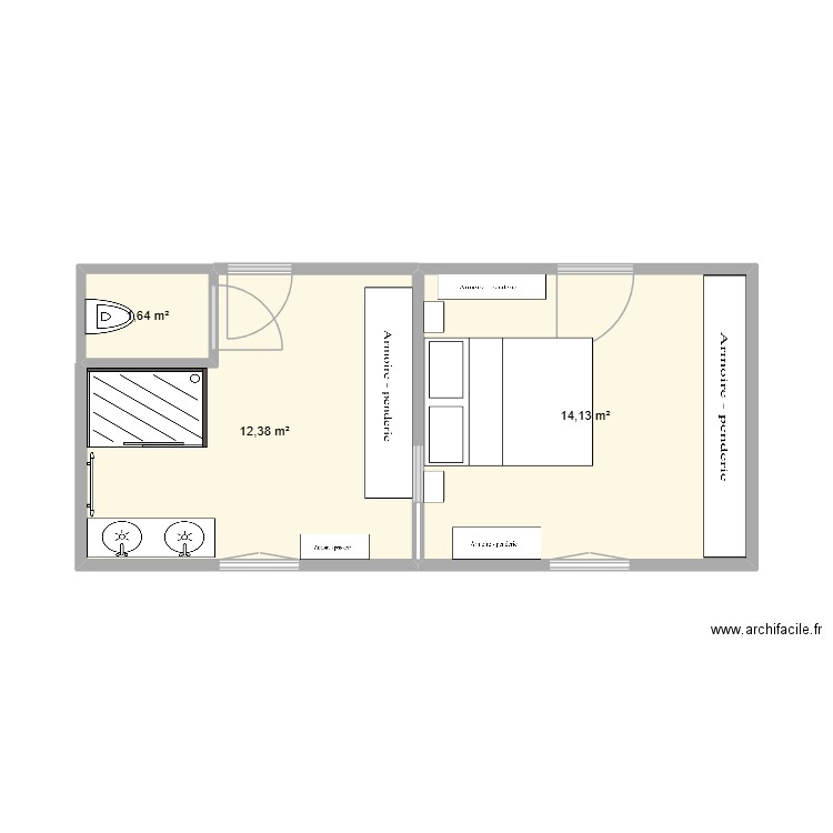travaux 2. Plan de 3 pièces et 28 m2