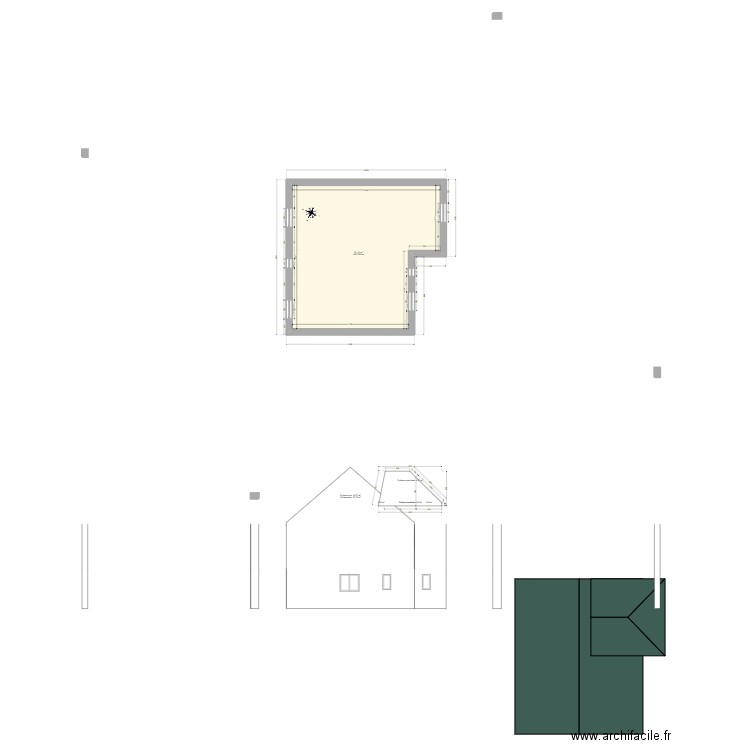 plan facade. Plan de 2 pièces et 150 m2