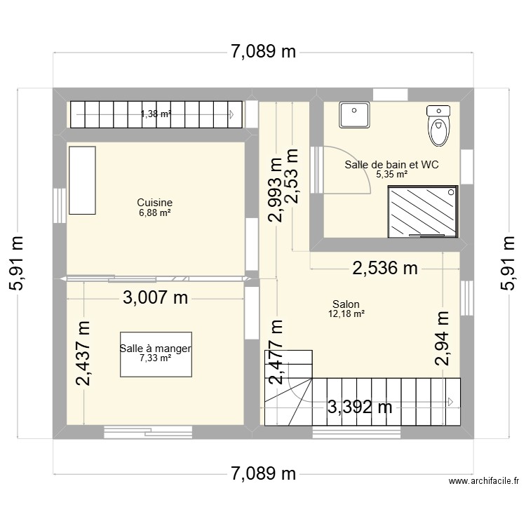 Plan trano. Plan de 5 pièces et 33 m2