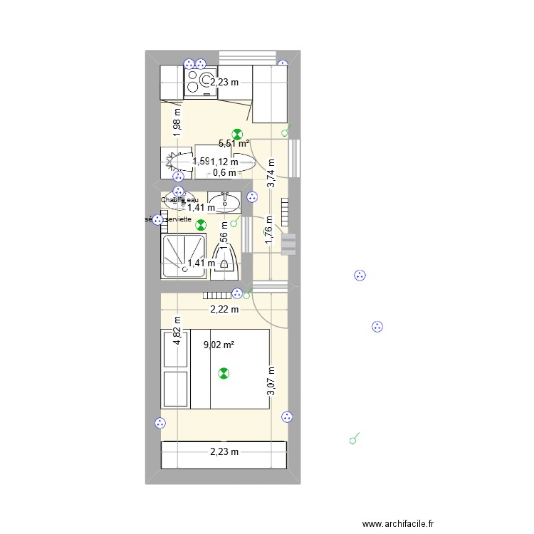 box_studio6. Plan de 2 pièces et 15 m2
