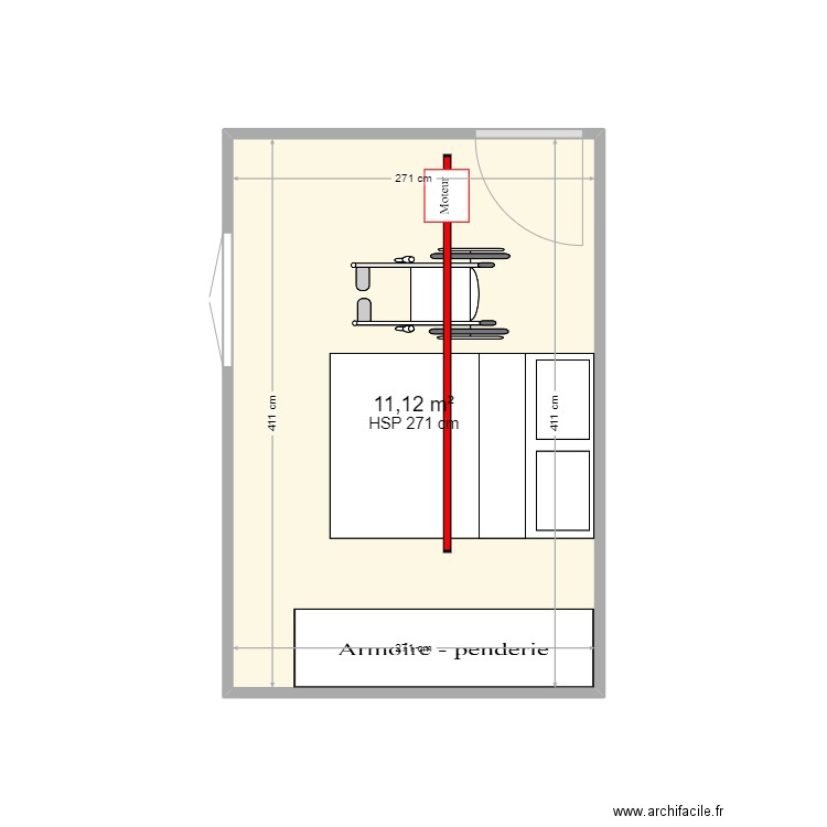 DINDAND. Plan de 1 pièce et 11 m2