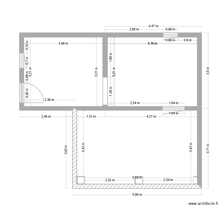Club house. Plan de 3 pièces et 44 m2