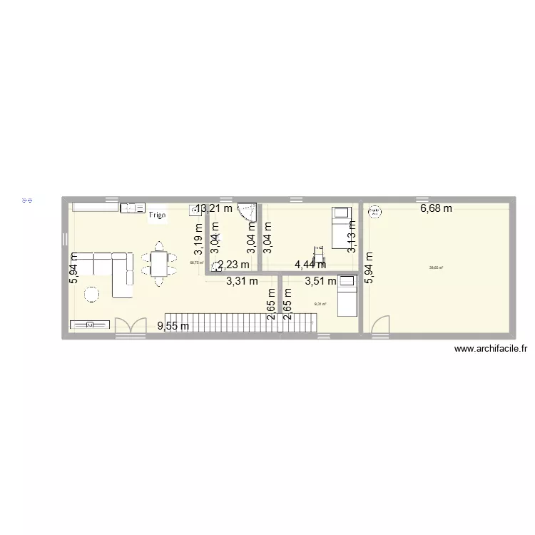 projet rez de chauss&eacute;. Plan de 3 pièces et 116 m²