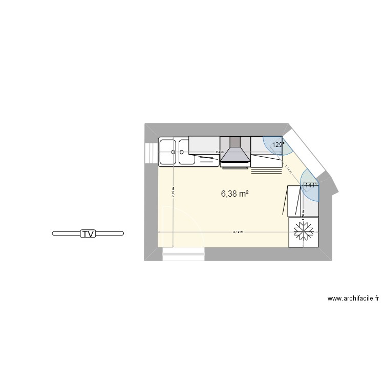 cuisine1. Plan de 1 pièce et 6 m2