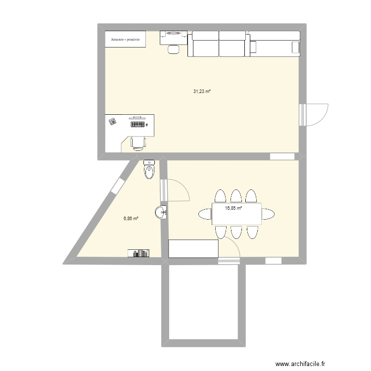PLAN 1. Plan de 3 pièces et 55 m2