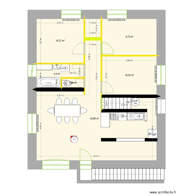 ETAGE. Plan de 6 pièces et 79 m2