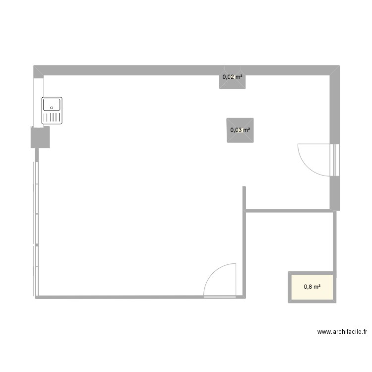 cuisine salon. Plan de 3 pièces et 1 m2