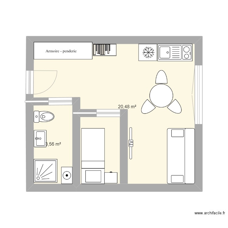 MONTAGNE. Plan de 2 pièces et 24 m2