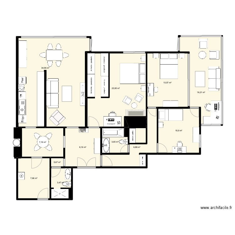 Plan Le Chesnay V 3ch d. Plan de 14 pièces et 138 m2