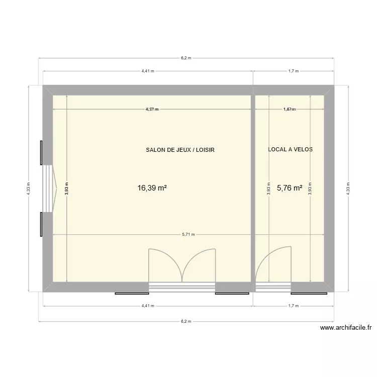 SALLE DE JEU / LOISIR +LOCAL VELOS. Plan de 2 Pièces et 22 m² SALLE DE JEU / LOISIR +LOCAL VELOS. Plan de 2 Pièces et 22 m²