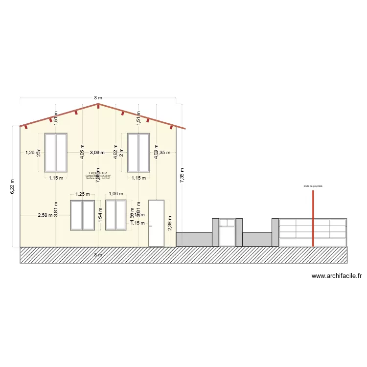 facade sud avant. Plan de 1 et 14 m² facade sud avant. Plan de 1 et 14 m²