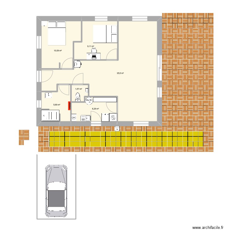 Isa68m.v5_Terrasse2. Plan de 6 pièces et 69 m2