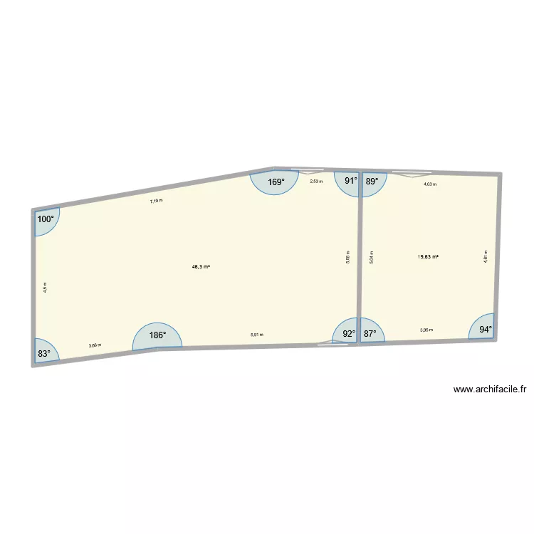 Maison &eacute;tage1. Plan de 2 pièces et 66 m²