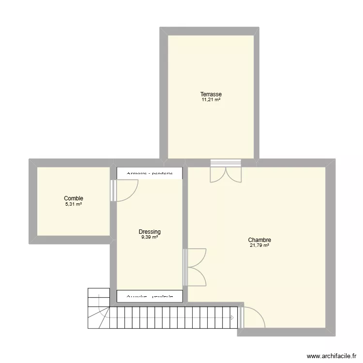 Suite parentale vierge. Plan de 4 pièces et 48 m²
