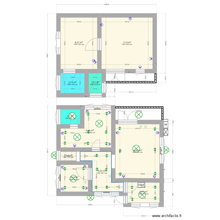 E,lectricite Baldé kipé 9. Plan de 11 pièces et 52 m2